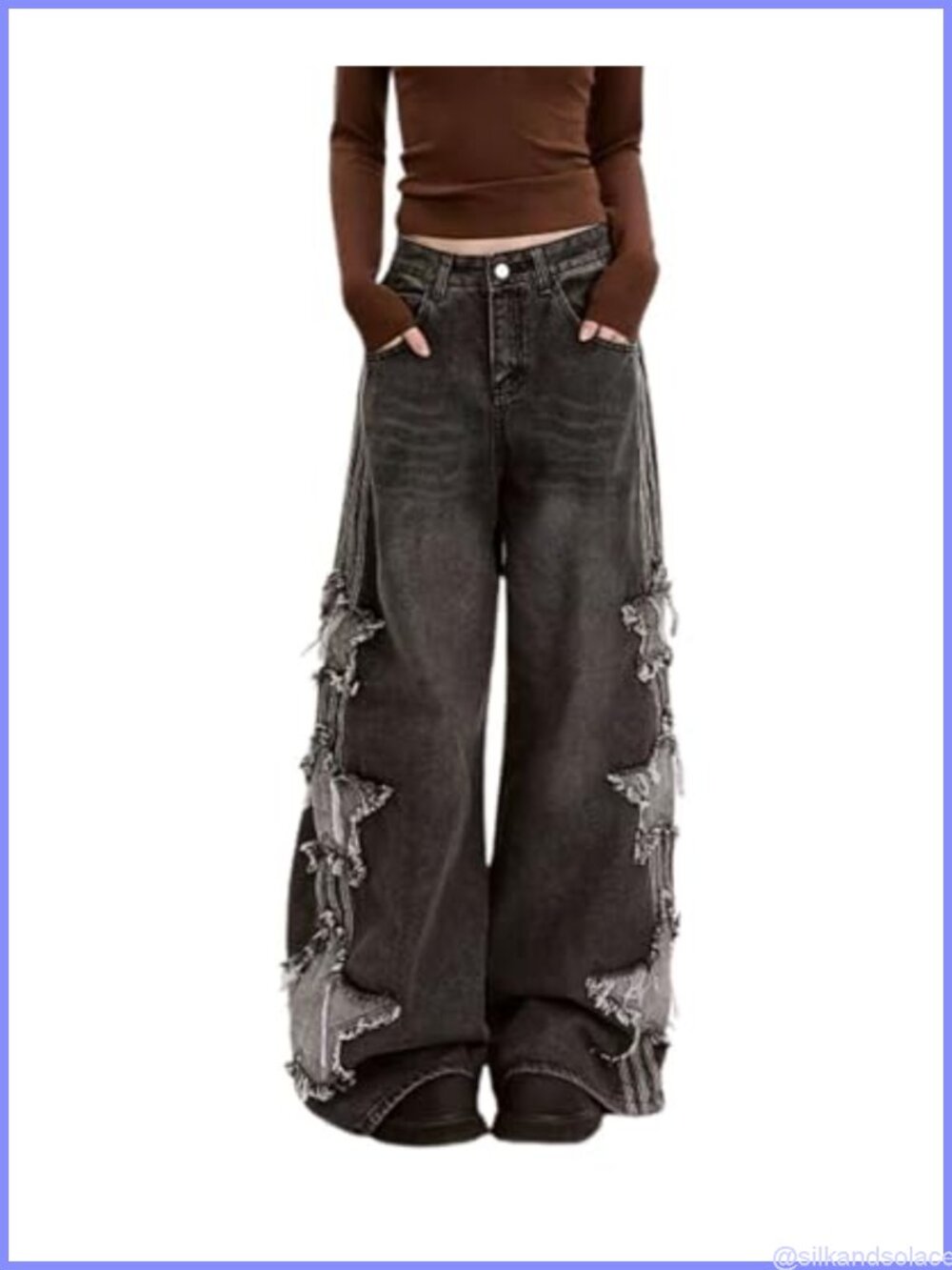 Y2K Baggy Patchwork Denim Star Jeans High Rise Wide Leg Girls Women